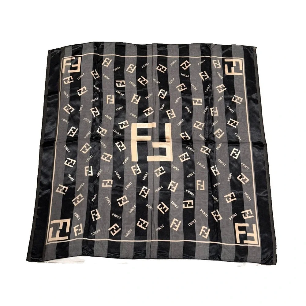 Vintage Fendi Black & Beige Transparent Silk Scarf Iconic FF Monogram – Square